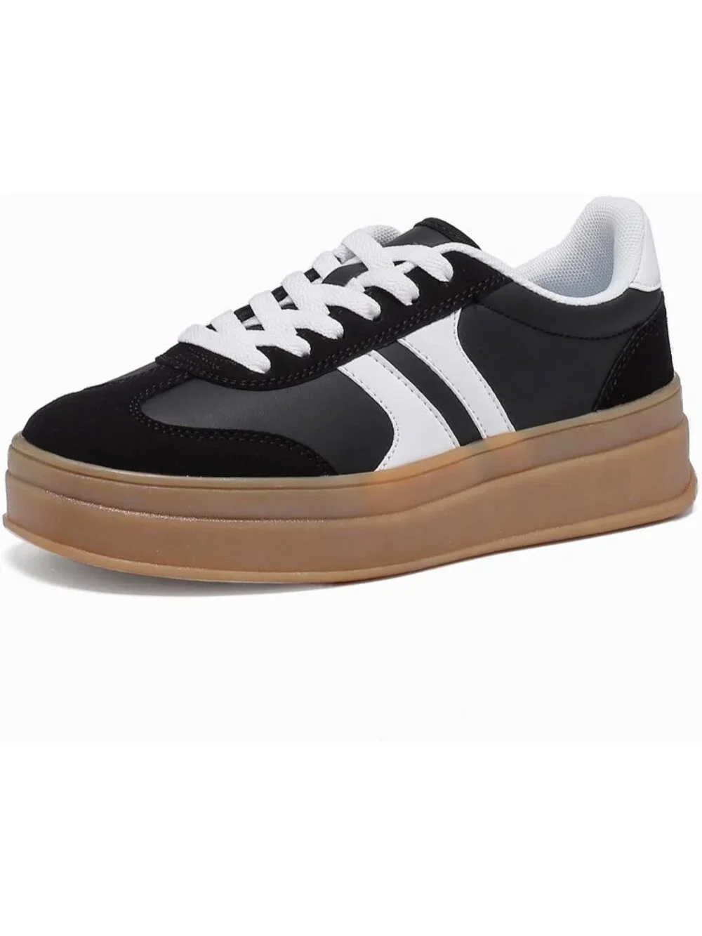 🆕Women's White Black Gum Sole Fashion Sneakers Thick Platform Sole Rubber Shoes